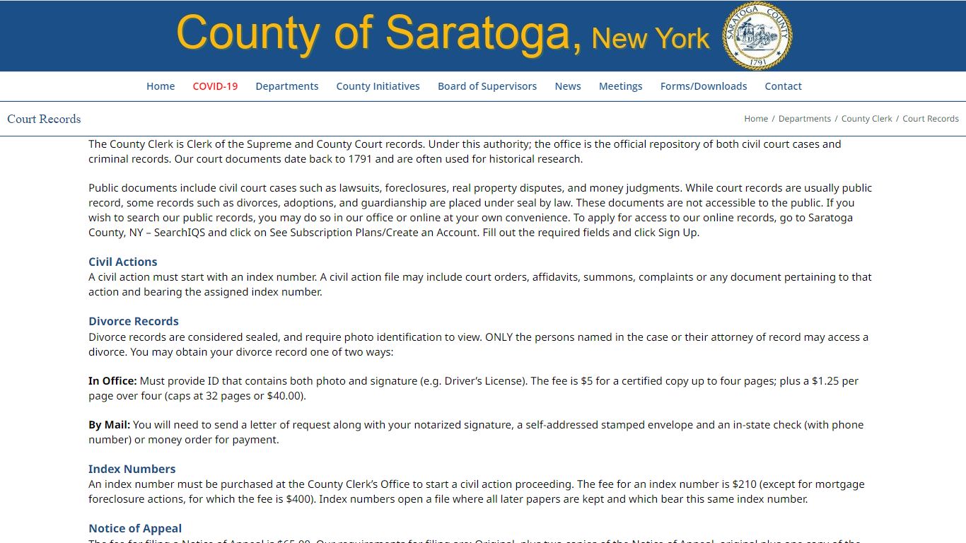 Court Records – County of Saratoga, New York